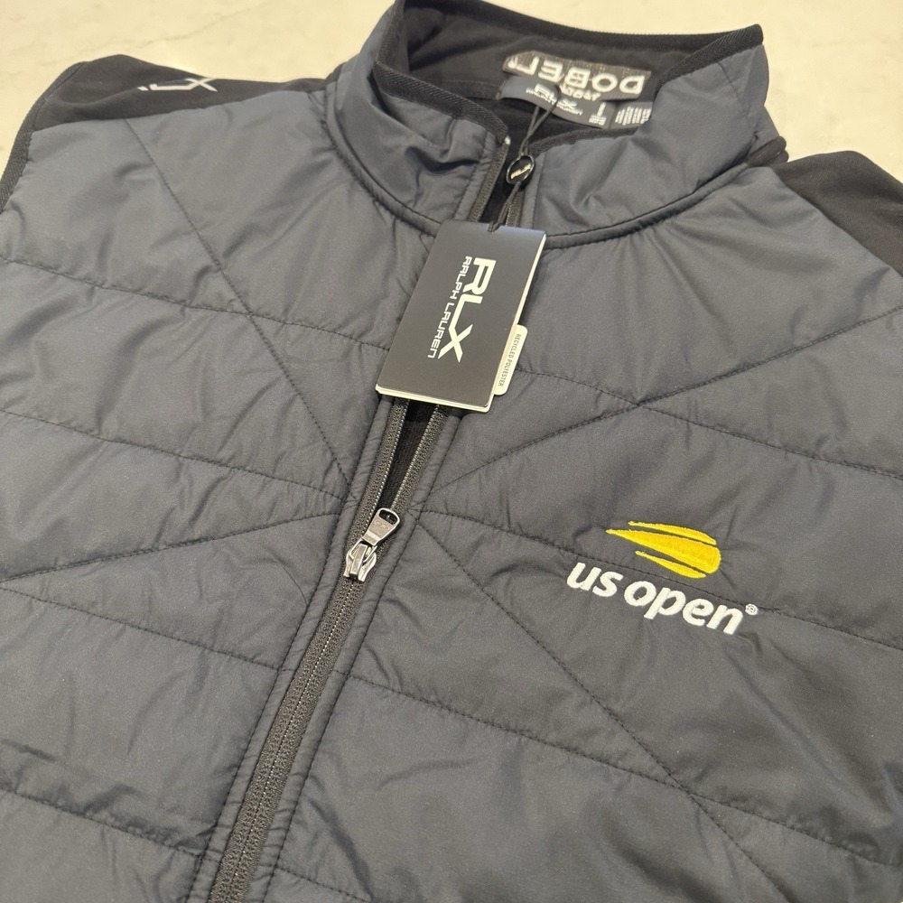 Ralph Lauren RLX Black US Open Tennis Vest Branded Dobel Tequila XL Puffer/Knit